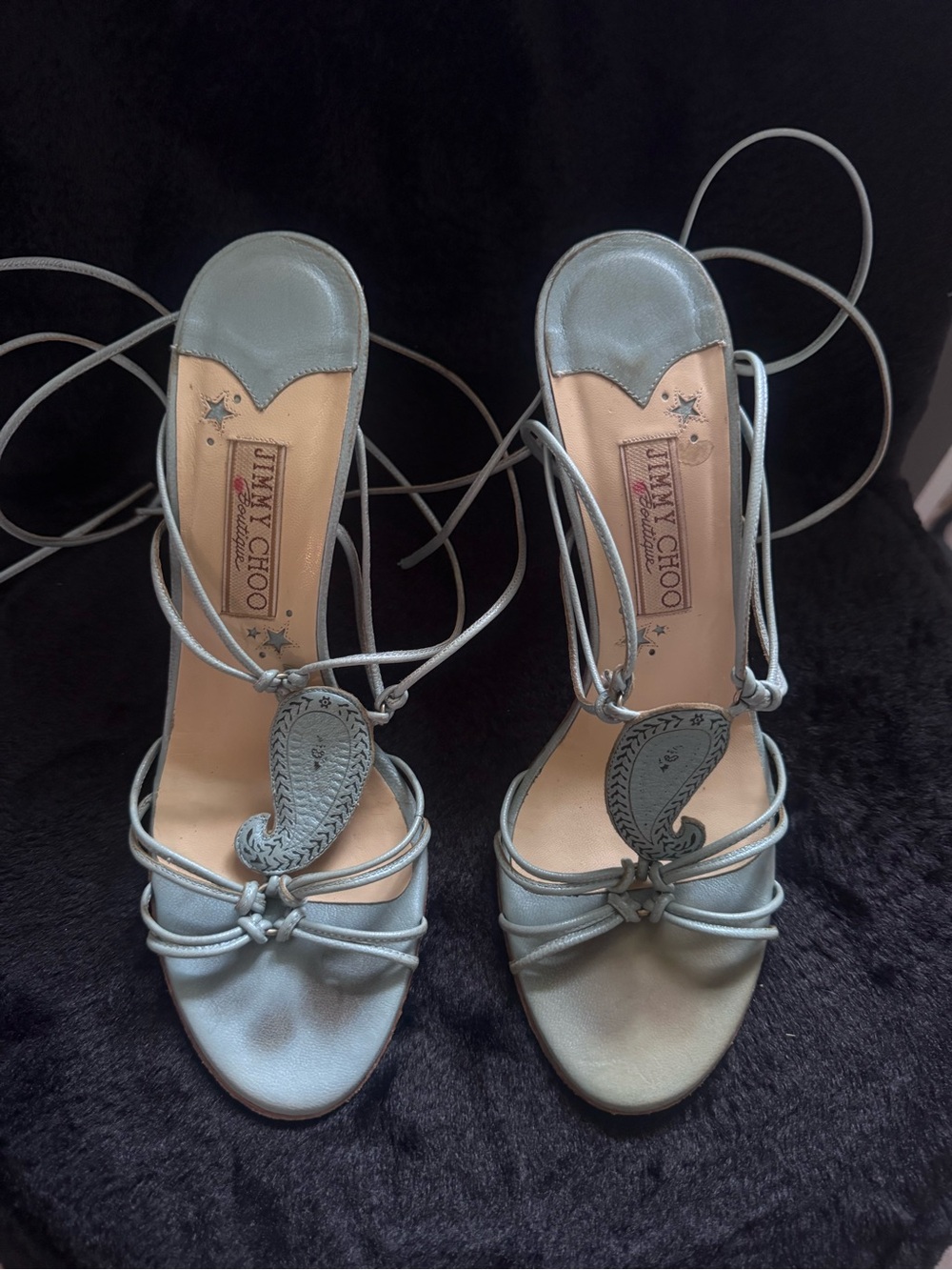 Vintage Jimmy Choo Blue Paisley Lace-Up Heels EU 40